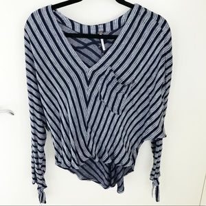 Free People Navy Striped Blouse